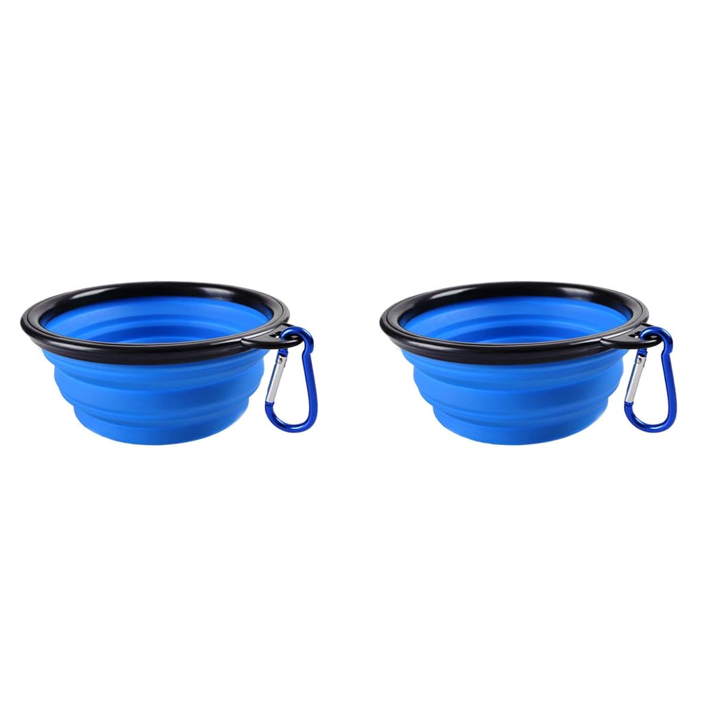 ELEPHANTBOAT Collapsible Silicone Dog Bowl for Travel with Hook Blue 10 cm 2 PCS