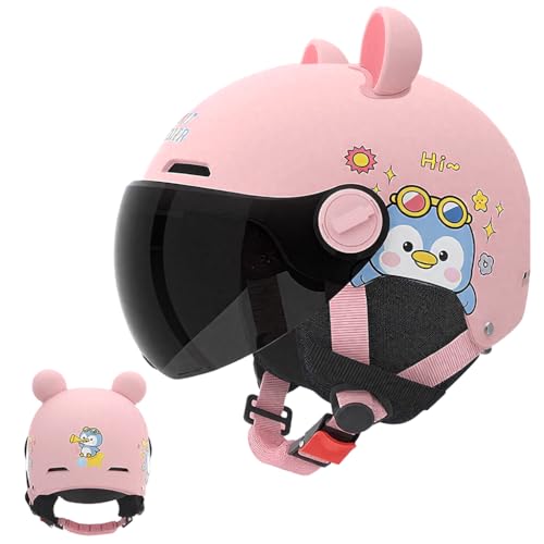 Proberos® Kids Bike Helmet for Boys & Girls Ages 3-12, UV400 Sun-Proof Goggle Lightweight Cartoon Bike Helmet with Detachable Ear Guards, Adjustable Chin Strap, Cushion Liner Design, Pink