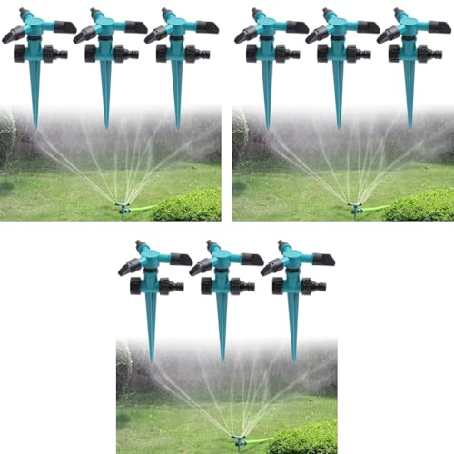 HASTHIP® 3pcs Garden Sprinkler 360° Rotating Irrigation Sprinkler Three-Outlet Lawn Sprinkler Adjustable Jetting Angle 3000 Sq Ft Coverage Gardening Watering Systems X 3