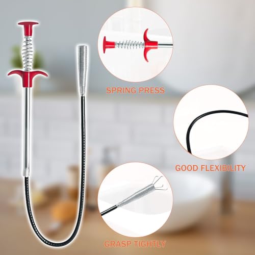 HASTHIP 23.6-Inch Drain Cleaner Sticks with 6 Pcs 20-Inch Hair Drain Clog Remover Tool, Flexible Pipe Cleaner for Hair, Grime, and Blockages in Sewer, Kitchen Sink, Floor Drain, Toilets, Showers