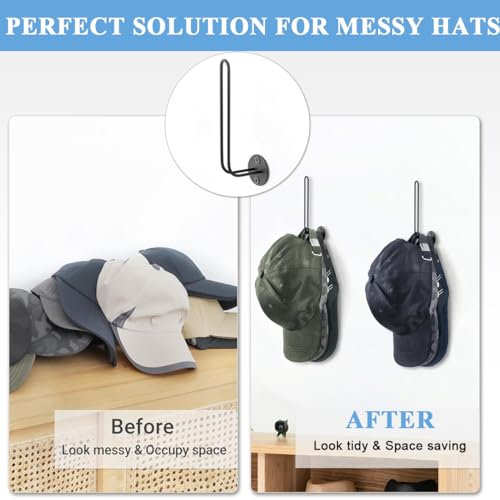 HASTHIP® Wall Hat Organizer L-shaped Baseball Caps Holder Screw-mounted for 10 Caps Minimalism Metal Cap Holder for Door Closet Bedroom 2 PCS