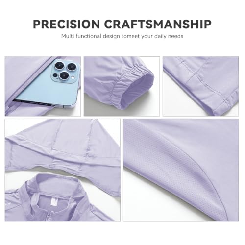 Venzina® UPF 50+ Sun Jacket for Women Long Sleeve Zip-up Sun Jacket with Zip Pocket, Removable Hat, Quick Dry Loose-fit UV Protection Clothing for Driving, Riding, Hiking, Purple, M