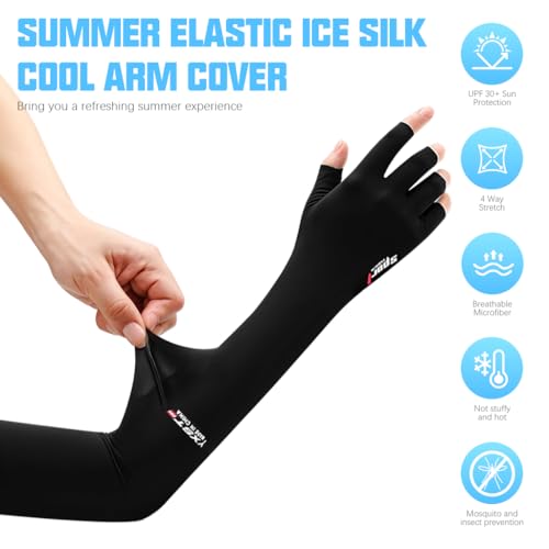 PALAY® 2 Pairs Hand Gloves for Sun Protection Bike Riding Non-Slip Touch Screen UV Protection Arm Sleeves for Men Women Breathable Silk Cooling Hand Sleeves Breathable Arm Sleeves for Driving, Cycling
