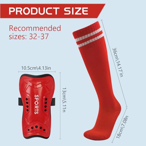 Proberos® Sport Compression Sock Shin Guards Set 14 Inches Knee High for Girls 5-10 Years Old Sweat Absorption High Elastic Long Soccer Basketball Red 3PCS