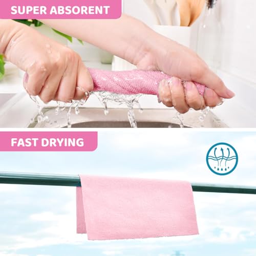 HASTHIP® 15-Count Microfiber Cleaning Cloth Roll 25x40cm Absorbent Car Clothes Microfiber Reusable Kitchen Towels Roll Dusting Dish Cloth Pre-Cut Tear Away Kitchen Cleaning Clothes (Pink)