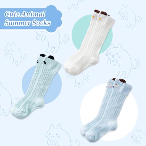 SNOWIE SOFT® 3 Pairs Baby Girls Stocking Polyester Cotton Mesh Socks Knee High Breathable Summer Cartoon Gift 1-3 Years Old 2PCS