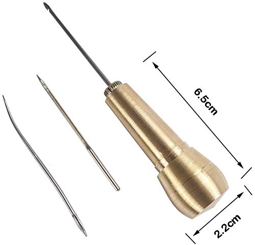 ELEPHANTBOAT Sewing Awl Kit for Leather and Canvas Repair with Copper Handle and 3 Needles