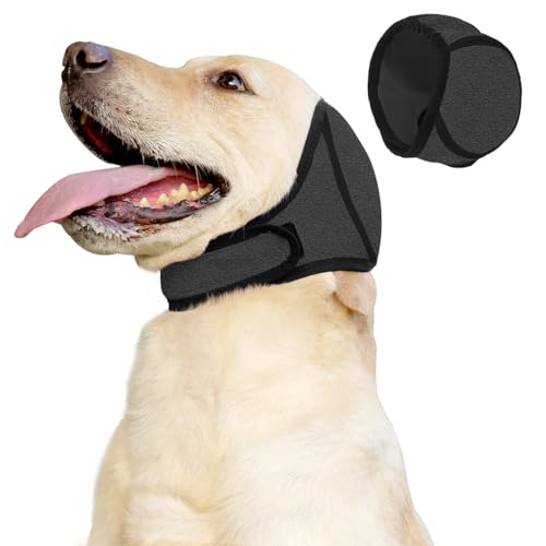 Qpets® Dog Ear Protectors, Calming Ears Cover, Dog Ear Muff with Adjustable Chin Strap, Anxiety Relief Headwear Noise Reduction Protective Ear Cover for Eating, Swimming, Therapy, M