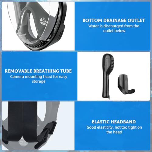 Proberos® Adult Snorkel Mask 180° Wide Angle View Anti-Fog Snorkeling Face with Drain Valve Detachable Breathing Tube Design Full Face Diving Gear Camera Mount S/M 2PCS
