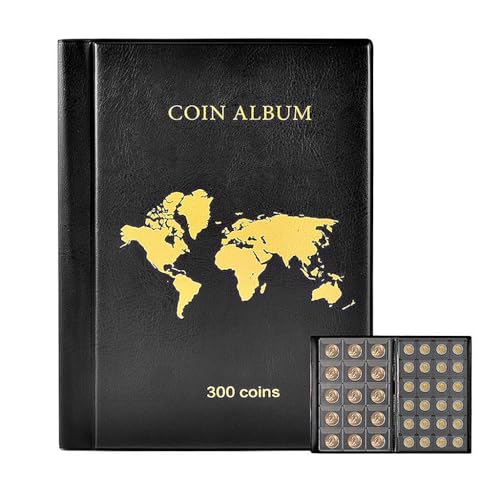 Climberty® Coin Collection Album - 300 Pockets Coins Display Storage Case, Collecting Sleeves Organizer Box for Coin Collections Supplies, Money Currency, Medal, Emblem, Badges, Stamp