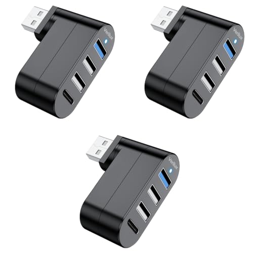Verilux® USB Hub 3.0 for PC 4 in 1 Docking Station Laptop with Type C PD Charging Multi Port Extender 90 180 Rotatable Plug Design Universal Xbox PS5 3 PCS