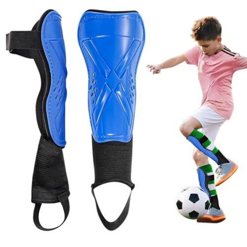 Proberos Kids Shin Guard Teens Sport Shin Guards with Ankle Support EVA Cushioning Liner Football Shin Guards Adjustable Hook and Loop Closure Design Sport Shin Guards for Football, Rugby, Blue
