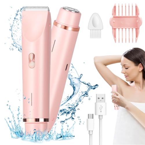 MAYCREATE Electric Shaver for Women 2 In 1 Dual Head Electric Razor USB Cordless Hair Trimmer Shaver IPX7 Waterproof Wet & Dry Use Painless Bikini Trimmer for Bikini Lines, Face Hair, Legs, Under Arm