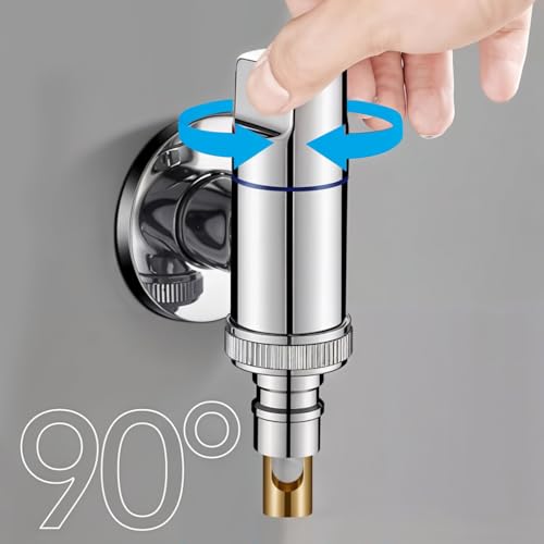 HASTHIP® Laundry Faucet Washing Machine Small Full-Metal Universal 1/2 for Laundry Dishwasher Angle Valve Chrome Finish 2PCS