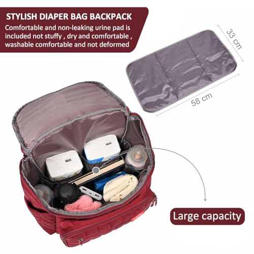 PATPAT® Motherly Diaper Bag Backpack Travel Large Capacity Motherly Bag Backpack Baby Bottle Insulation Bag Fashion Red Mommy Diaper Bag Backpack for Travel