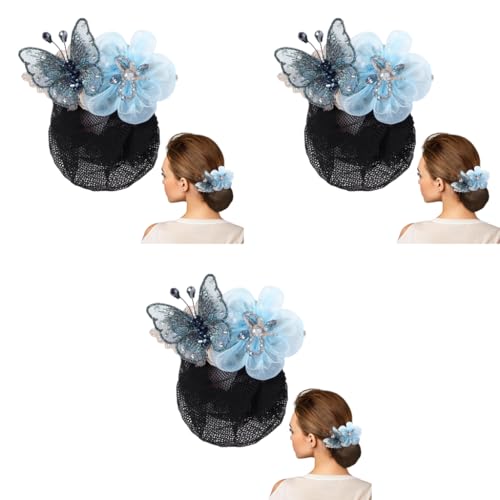 MAYCREATE® Women Hair Clip Butterfly Decal Bun Net Hairnet for Work Daily Dancer Nurse Blue 3PCS