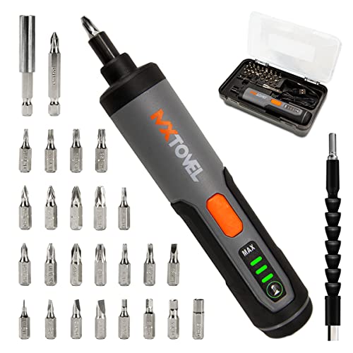 Verilux® Handheld Electric Screwdriver Kit - 4V Cordless Electric Screwdriver, LED Work Light, 26 pieces Screwdriver Bits, Screw Adapter, Tool Case, USB C Cable, Power Screwdriver(Grey)