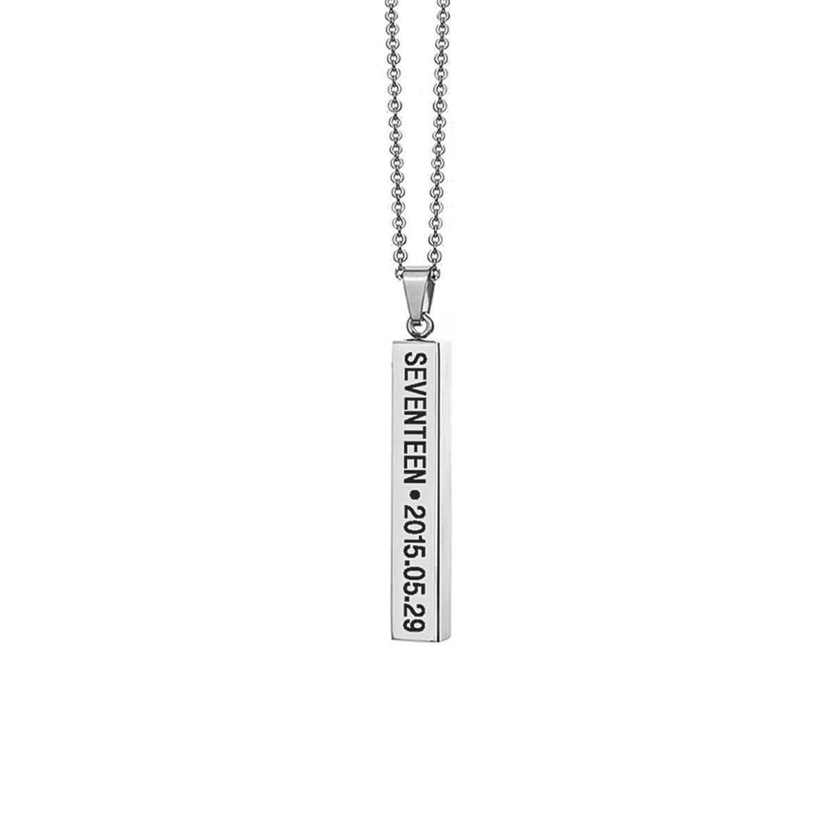 SANNIDHI KPOP Seventeen Necklace for Women Men, Titanium Steel Engraved Seventeen Merch Pendant Necklace Jewelry Gifts for Girls Boys Kpop Fans - Silver