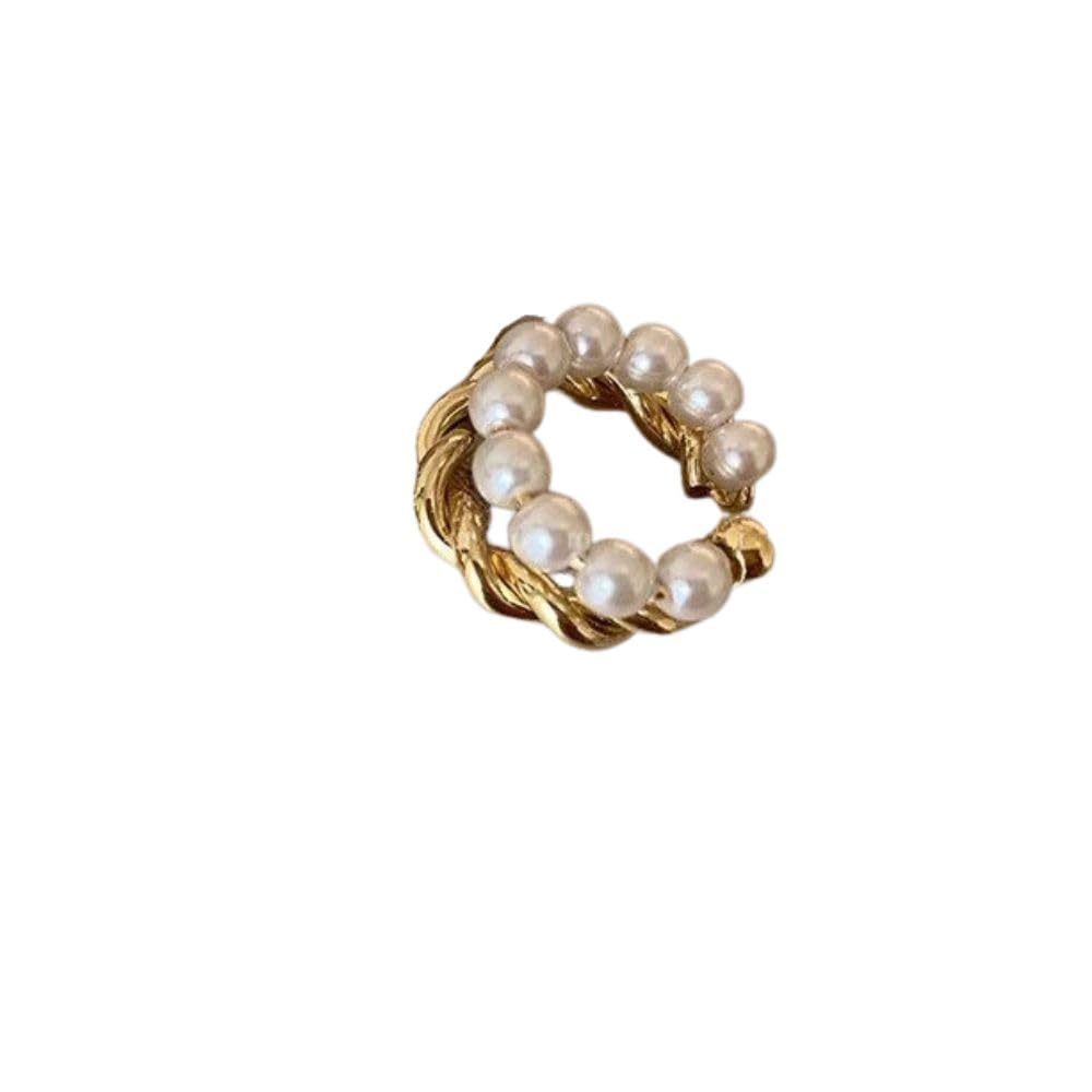ZIBUYU® Gold Color Double Circle Twist Pearl Ear Cuff Vintage Geometric Circle Earcuff Fake Piercing Pearls Clip on Earings