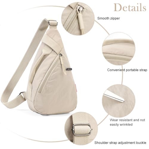PALAY® Chest Bag for Women Men Fashion Nylon Lightweight Shoulder Front Back Sling Zipper Pouch Day with Handle Casual Beige Hiking Work 2PCS