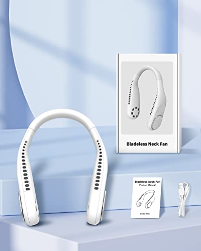 HASTHIP® Portable Neck Fan Bladeless, 4000mAh Hands-Free USB Rechargeable Fan with 3 Speeds Change & 360° Twist, Lightweight Silicone Neck Cooling Fan for Travel, Walking, Commuting, Indoor Use, White