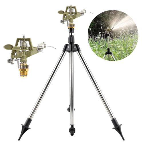 ORTIZA Garden Rotating Water Sprinkler - Universal Metal Sprinkler Nozzle with Stainless Steel Tripod - Mobile 360° Adjustable Garden Irrigation System - Water Sprinkler for Garden Lawn, Flower Bed