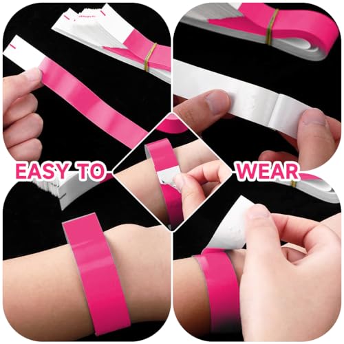 HASTHIP® 300 PCS Paper Wristbands Arm Bands for Events Neon Lightweight Colored Concert Party Waterproof Hand Band Rose Red