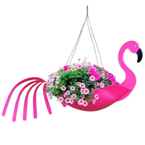 HASTHIP Metal Flamingo Pots for Plants - Pink Flamingo Flower Pot Decor - Exquisite Garden Decor - Outdoor Hanging Planter - Pots for Plants Planters for Balcony - Suitable for Garden Yard Decor