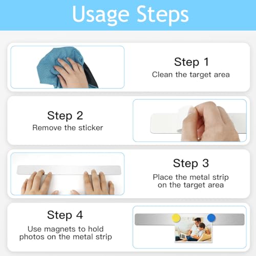 Climberty® 8 Pack Stainless Memo Board Strip Message Board with 20 Pcs Color Magnets, Adhesive Backing Bulletin Bar Board for Office, Home, Photo Wall, Documents and Fridge (Silver)