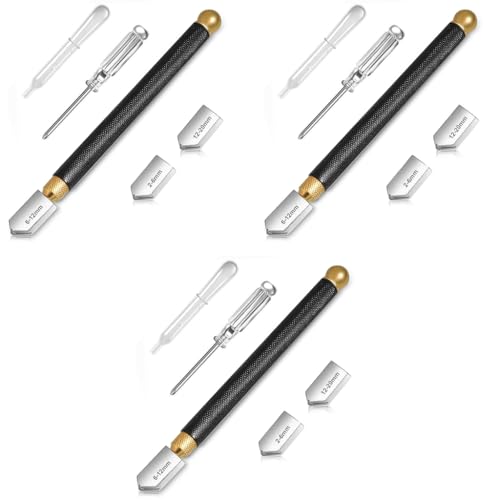 HASTHIP® Glass Cutters 2-20mm Cutting Tool Set with Extra Replacement Carbide Heads Screwdriver Oil Dropper for Mosaic Tiles Mirror 3PCS