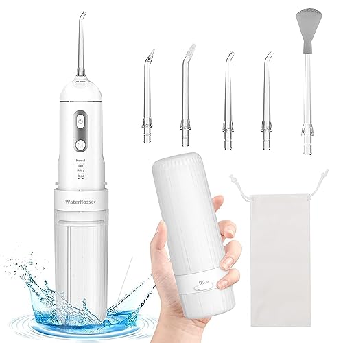 HANNEA® Dental Flosser for Teeth Cleaner, Cordless Water Oral Irrigator 4 Cleaning Mode with 5 Jet Tips Water Dental Floss IPX7 Powerful battery for Teeth Cleaning Braces, Home, Travel