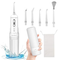 HANNEA® Dental Flosser for Teeth Cleaner, Cordless Water Oral Irrigator 4 Cleaning Mode with 5 Jet Tips Water Dental Floss IPX7 Powerful battery for Teeth Cleaning Braces, Home, Travel