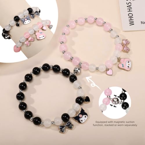 SANNIDHI® 4PCS Kuromi Friendship Bracelet for Girls Stylish Cute BFF Best Friend Bracelet for Couples Magnetic Matching Beads Jewellery Birthday Rakhi Gifts Sister Kids Women