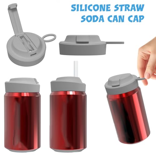 HASTHIP® Soda Can Lids with Silicone Straws Covers BPA-Free Reusable for Beverage Juice Seltzer 2PCS