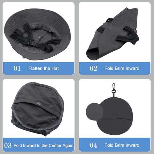 GUSTAVE® UPF 50 Sun Hat Bucket for Men Women Breathable Mesh Quick-Dry Lightweight Adjustable Chin Buckle Packable Travel Surfing Hiking Beach Outdoor Adventures 3 PCS Dark Gray