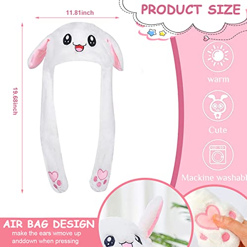 PATPAT® White Plush Animal Bunny Dancing Ears Hat,Cute Rabbit Moving Ear Flaps and Press Paws for Girls,Women,Kids,Birthday Gift 3 PCS