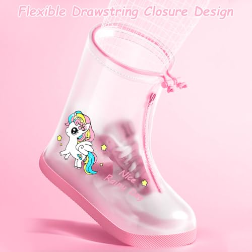 SNOWIE SOFT® Children’s Adorable Cartoon Printed Waterproof PVC Shoe Covers Reusable Durable Slip Resistant Rain Boots for Boys Girls Pink S 3PCS