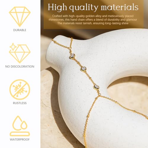 SANNIDHI® Hand Chain for Women Gold Rhinestone Adjustable Finger Ring Bracelet Stylish Slim Chains Fashion Jewellery Birthday Gifts Girls 3PCS