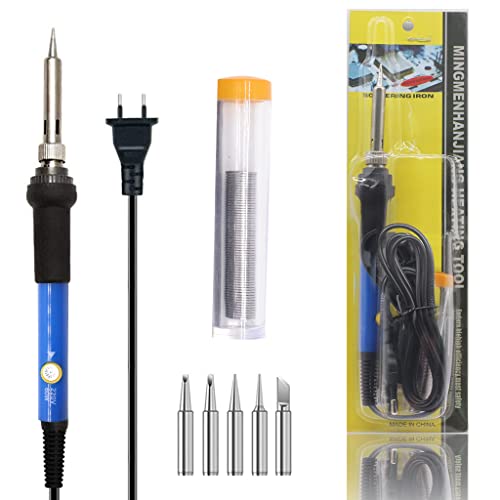 HASTHIP® Soldering Iron Kit, Electric Soldering Iron Set 60W 110V Adjustable Temperature Soldering Gun Welding Tools with 5pcs Different Tips and Solder Wire Tube (7PCS)