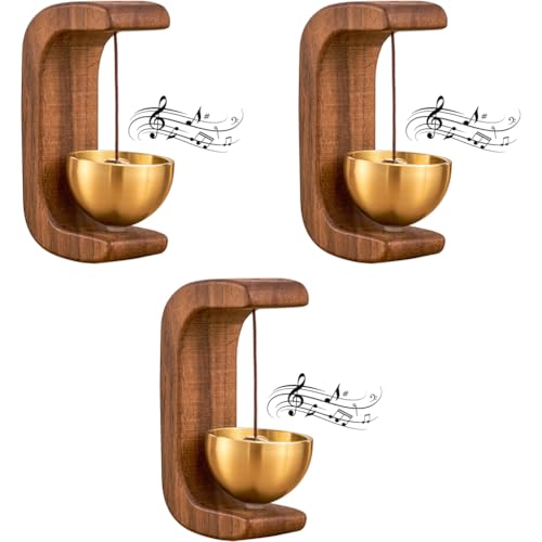 HASTHIP® Wooden Door Chime Beech Brass Bell Dopamine Doorbell for Home Decorative Magnetic Shopkeepers Door Chime 5x7.5cm 3PCS