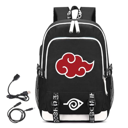 PALAY® School Backpack Stylish Akatsuki Icon School Backpack Large Capacity School Laptop Backpack for 14 Inches Laptop Travel Backpack with USB Cable Port Gift Backpack for High School Students