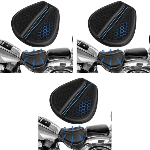 STHIRA® Motorcycle Seat Cushion Gel For Bike Detachable Cycle Cover High Density 3D Honeycomb Structure Shock Absorption Breathable Universal Pad For Long Rides 3 PCS