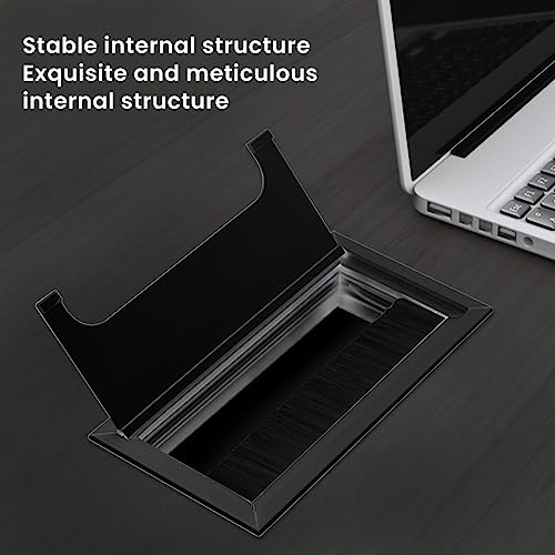 ZIBUYU® Rectangular Wire Cable Hole Cover Aluminum Alloy Office Table with Dust-Proof Brush Grommet Organizer for Desk Table 80x160mm Black 3PCS
