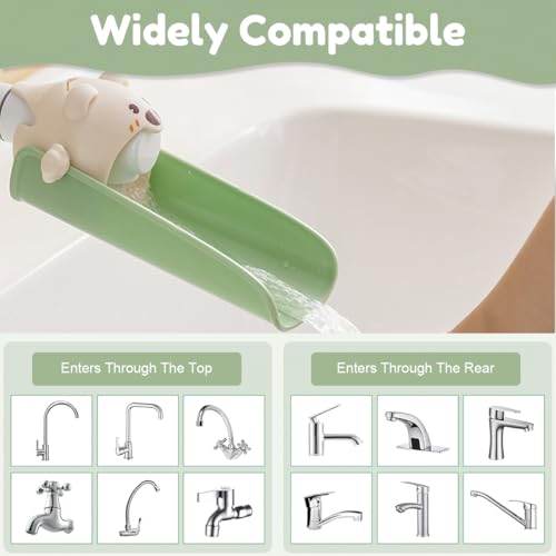 SNOWIE SOFT® Water Faucet Extender U-Channel Tap Spout Universal Clip-on Cartoon Baby Hand Washing No Installation Toddler Sink Green 3 PCS