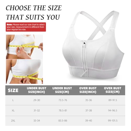 PALAY Sports Bra for Women High Impact Work Out Bra with Support Front Zipper Gym Padded Bras with Adjustable Straps Racerback Bras for Running, Cycling, Aerobics, Boxing, 2XL