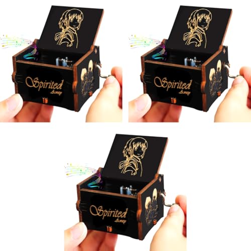 PATPAT® Wooden Spirited Away Hand Crank Music Box Gift Vintage Chihiro Figure Engraved Kids Toy Desk Decoration 3 PCS