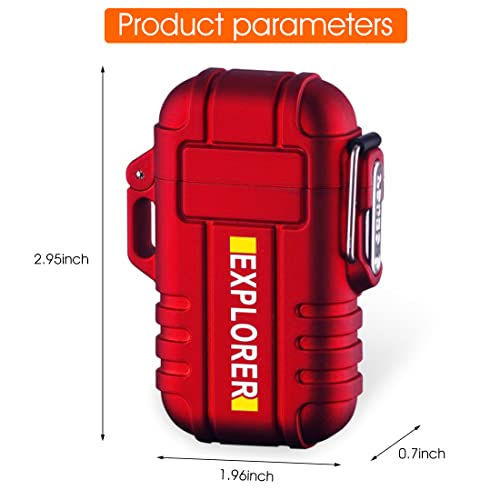 ZIBUYU® Dual Arc Plasma Lighter USB Electric Windproof Beam Arc Lighter Flameless Arc Lighter Rechargeable Electric Lighter for Camping, Hiking, Adventure, Survival Tactical Gear - Red