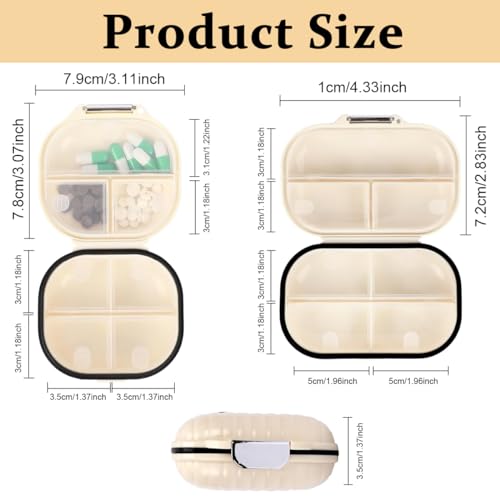 HANNEA® 2 Pack Travel Pill Organizer, 7 Compartments Moisture Proof Pill Holder Daily Medicine Organizer Box Small Pill Case for Vitamin Supplement Pocket Pharmacy Pill Box (S+L)