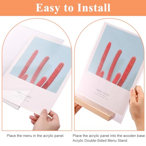 Climberty® 9PCS Sign Holder with Reversable Wooden Base A5 Clear Acrylic Display Stand for Tilted Vertical Displaying Holders Reception Bar Restaurant