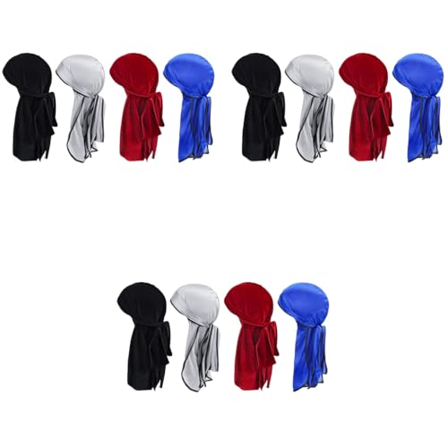 ZIBUYU® Silk Durag for Men and Women Head Cover Cap Hiphop Style Durag Headwear Fashion Piece Extra Long Head Scarf 4 Pcs X 3